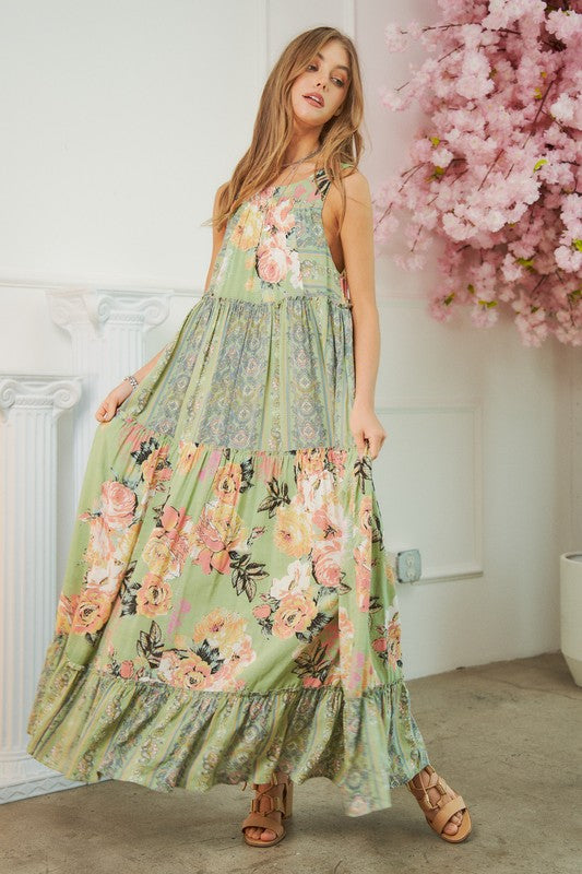Floral Patchwork Boho Maxi  Dress