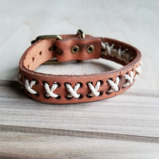 Vintage Woven Leather Cuff Bracelet X-Pattern