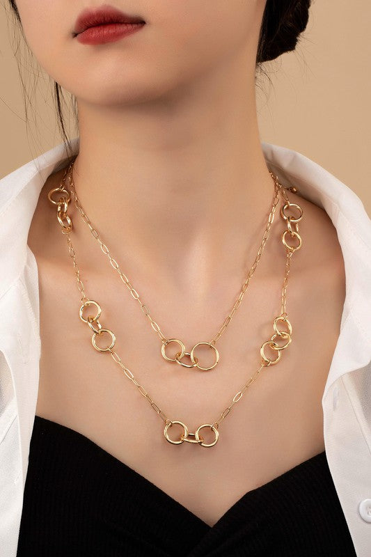 2 row chain necklace with multi hoops stationed