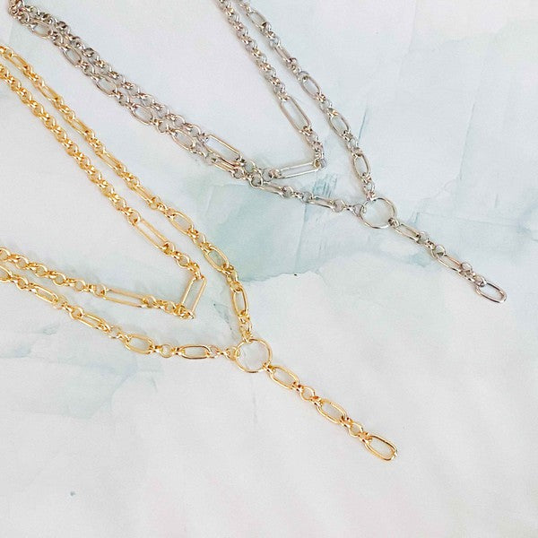 T Drop Layered Chain Necklace