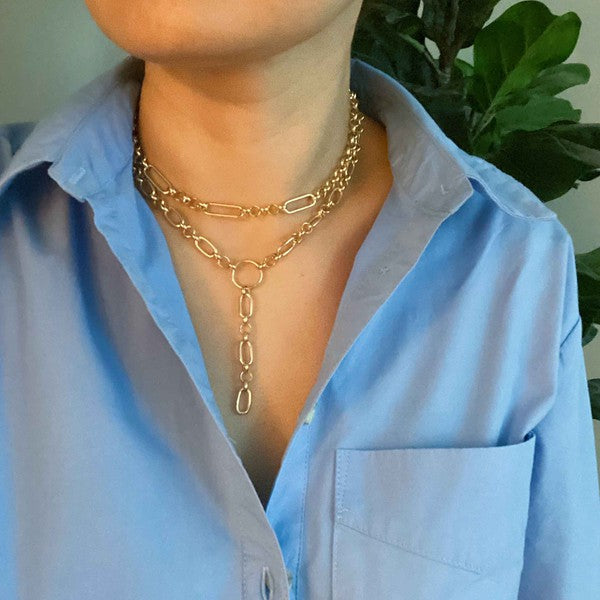 T Drop Layered Chain Necklace