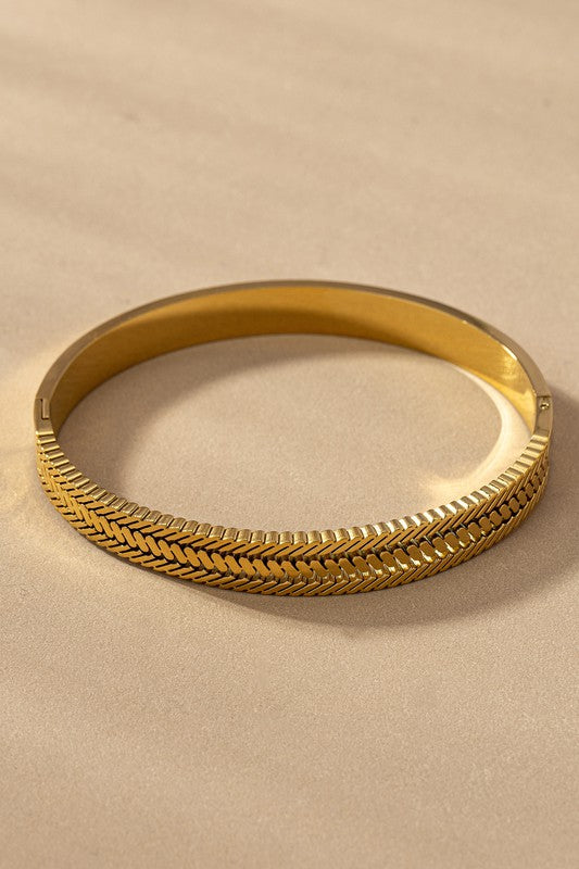 Chevron Gold Hinged Bangle Bracelet