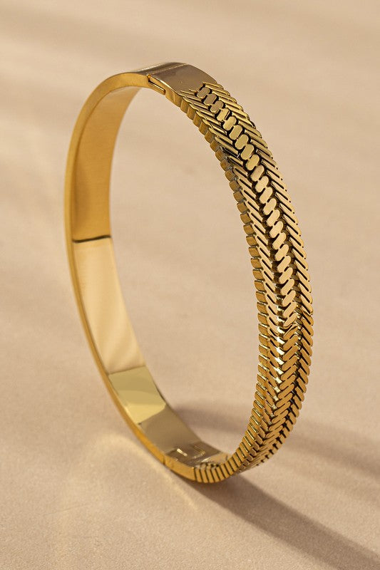 Chevron Gold Hinged Bangle Bracelet