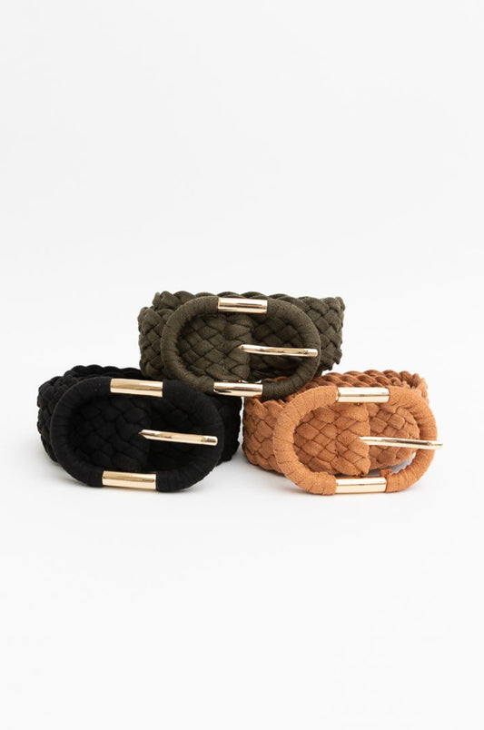 Braided Suede Accent Oval Buckle Belt Belts