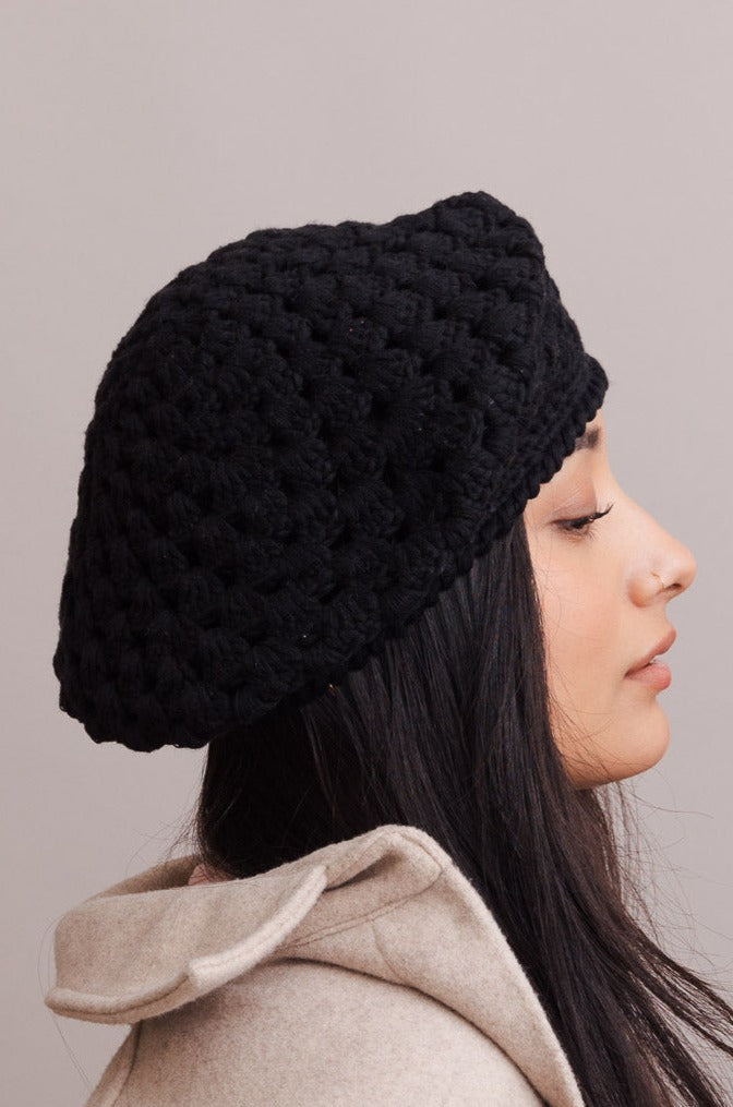 Darling Crochet Knitted Beret Beanies One Size / Black