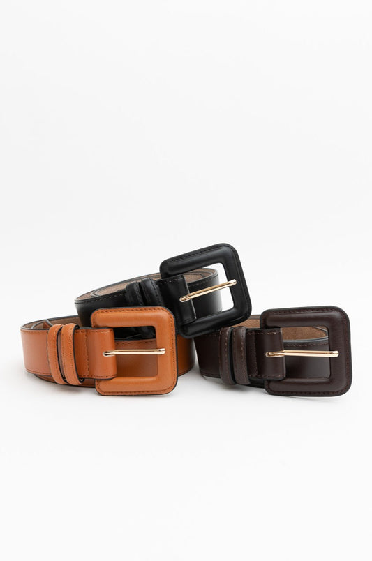 Sleek Square-Buckle Genuine Leather Belt Belts