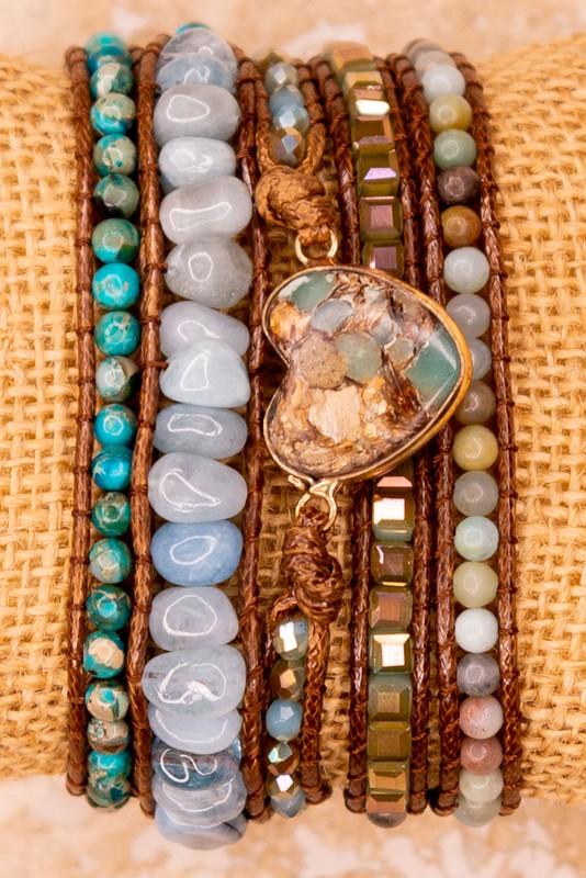 Beaded Wrap Boho Leather Bracelets - Heart - Liv Rocks Energy Healing Crystals Shop, Gems + Wholesale Sage