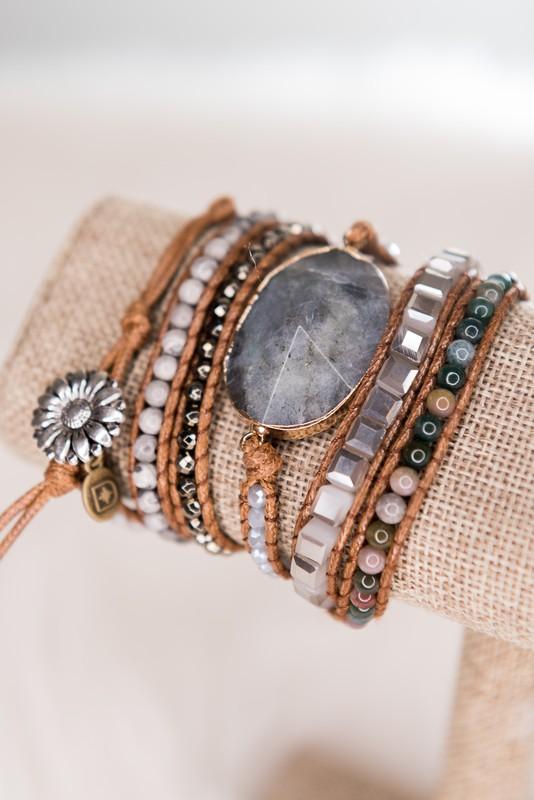 Mia Beaded Wrap Cuff Bracelet - Labradorite - Liv Rocks Energy Healing Crystals Shop, Gems + Wholesale Sage