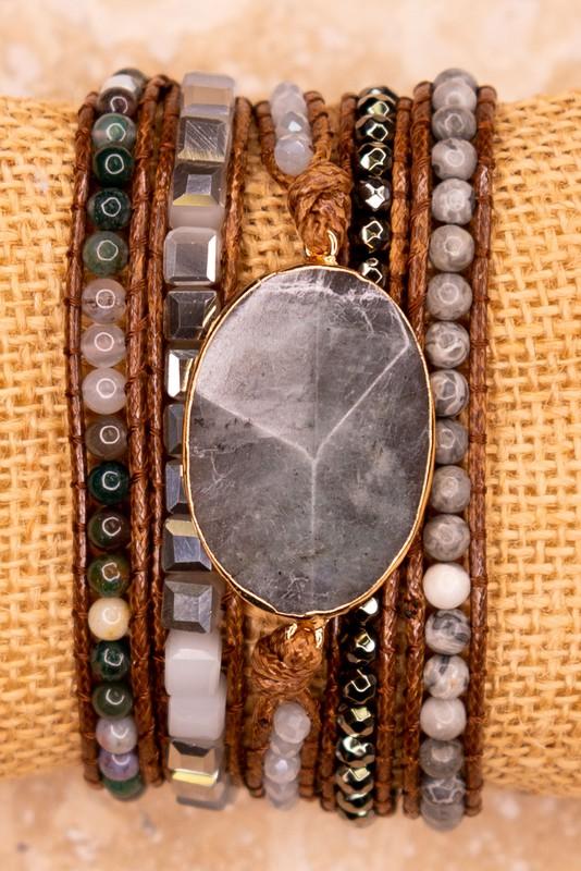 Mia Beaded Wrap Cuff Bracelet - Labradorite - Liv Rocks Energy Healing Crystals Shop, Gems + Wholesale Sage
