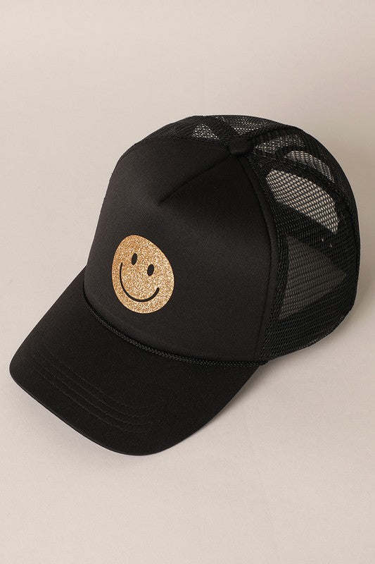 Gold Happy Face Trucker Hat