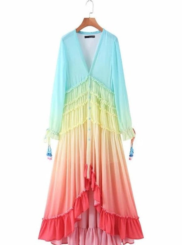 Rainbow Ombre Maxi Bohemian Dress